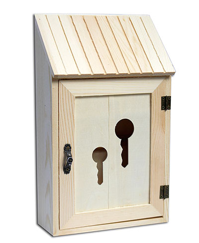 Vetrineinrete/® Cassetta Portachiavi in Legno 3 Ganci a Forma di casetta appendichiavi per decoupage Scatola Porta Chiavi C38