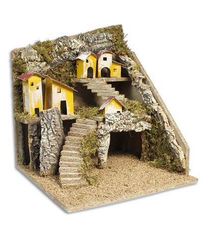 Ambientazione Presepe Natalizio Villaggio Con Grotta Scale In Legno